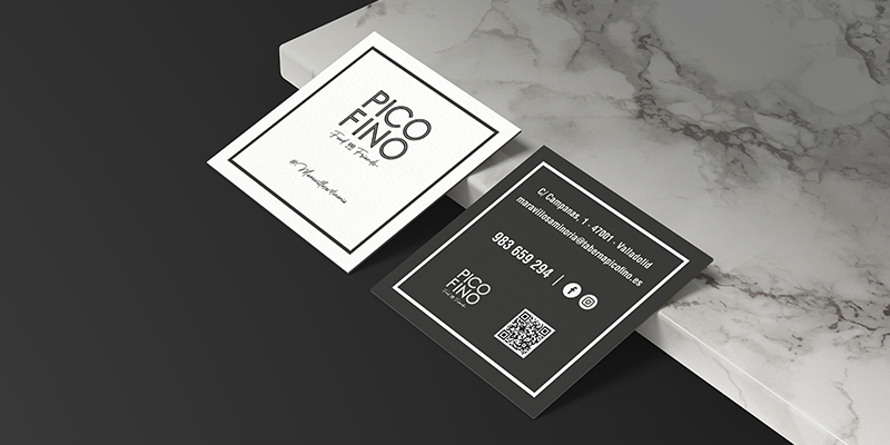 Diseño gráfico de la tarjeta comercial de Picofino Soluciones marketing en Valladolid por Nuevecomaocho